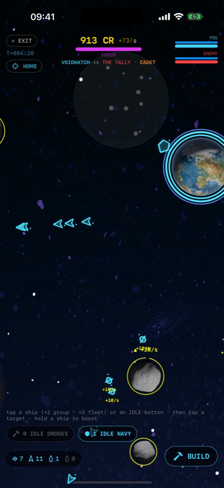 Voidline on iPhone: late-game fleet engagement near the home planet